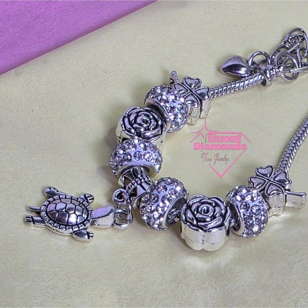 Silver Dangling Turtle Charm Open Back / Aligator Clip Pandora Bracelet - Picture 7 of 8